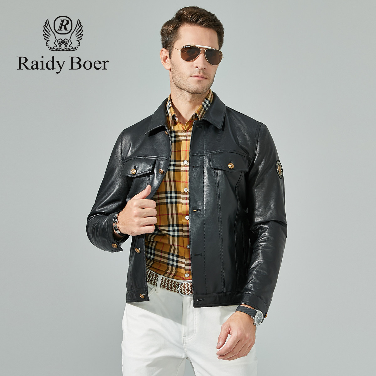 raidyboer雷迪波尔绵羊羊皮皮衣男春秋季新款美式皮衣
