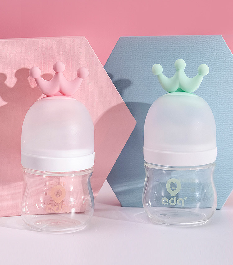 爱多奇皇冠新生婴儿玻璃奶瓶宽口径防呛奶防胀气带勺宝宝小奶瓶