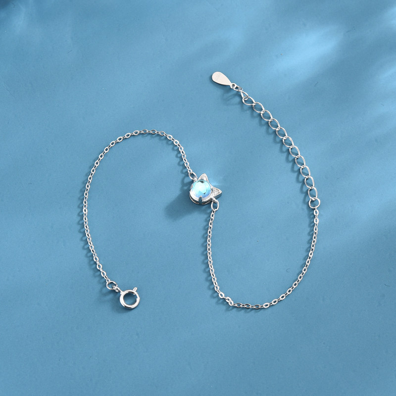 月光石猫咪手链纯银ins小众设计闺蜜手饰高级手链