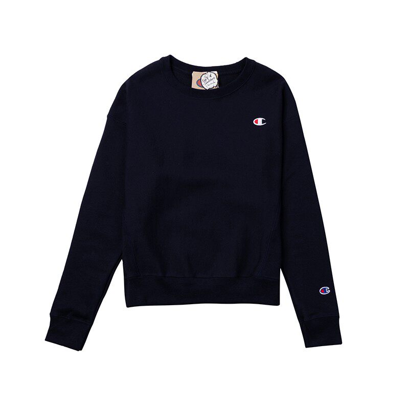 champion冠军刺绣字母logo小标加绒纯色卫衣女套头卫衣