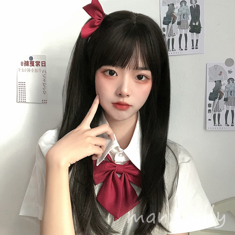 漫真假发女长发长直发仿真头皮自然网红修脸lolita可爱jk黑棕假毛