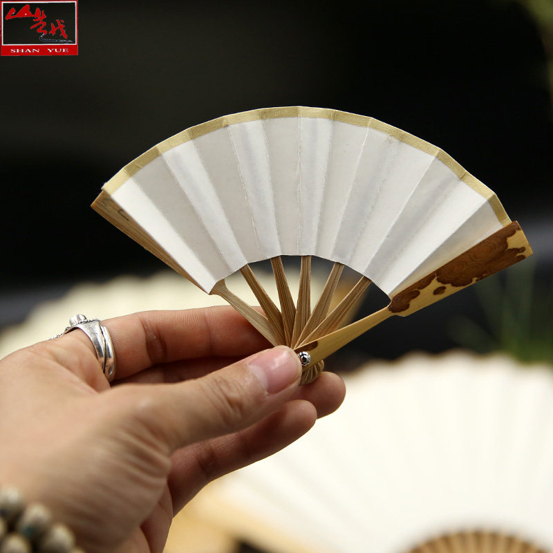 山越折扇娃娃迷你儿童随身4寸6寸斑竹新款扇子