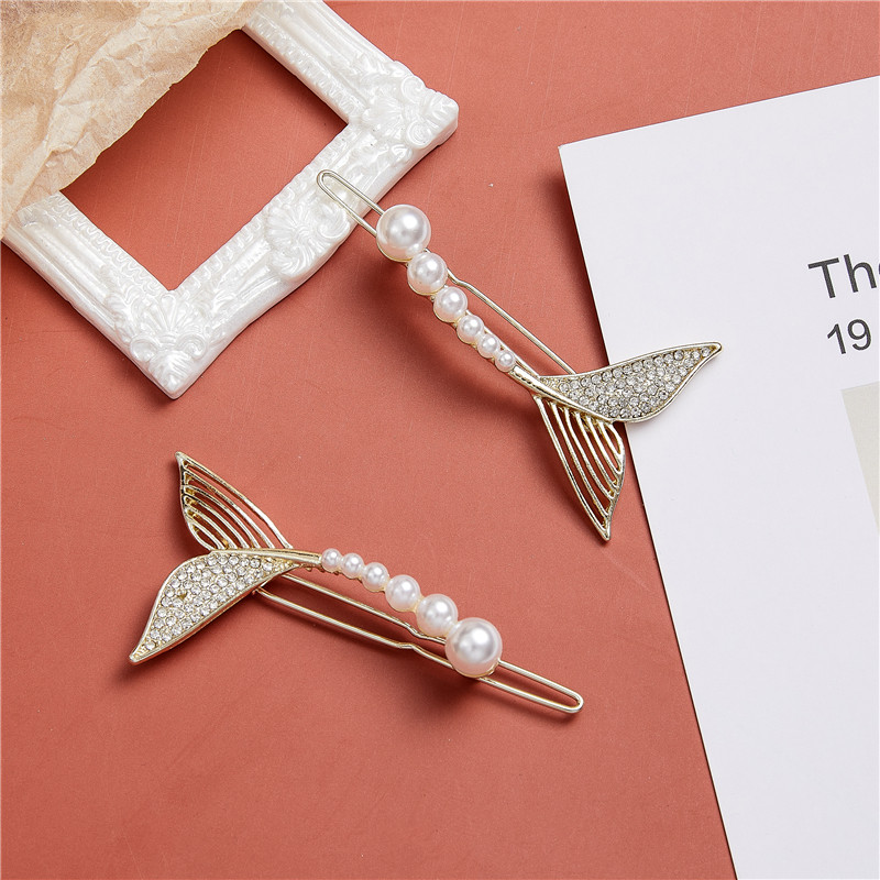 美人鱼精致鱼尾发夹一字网红轻奢珍珠边夹韩国发饰