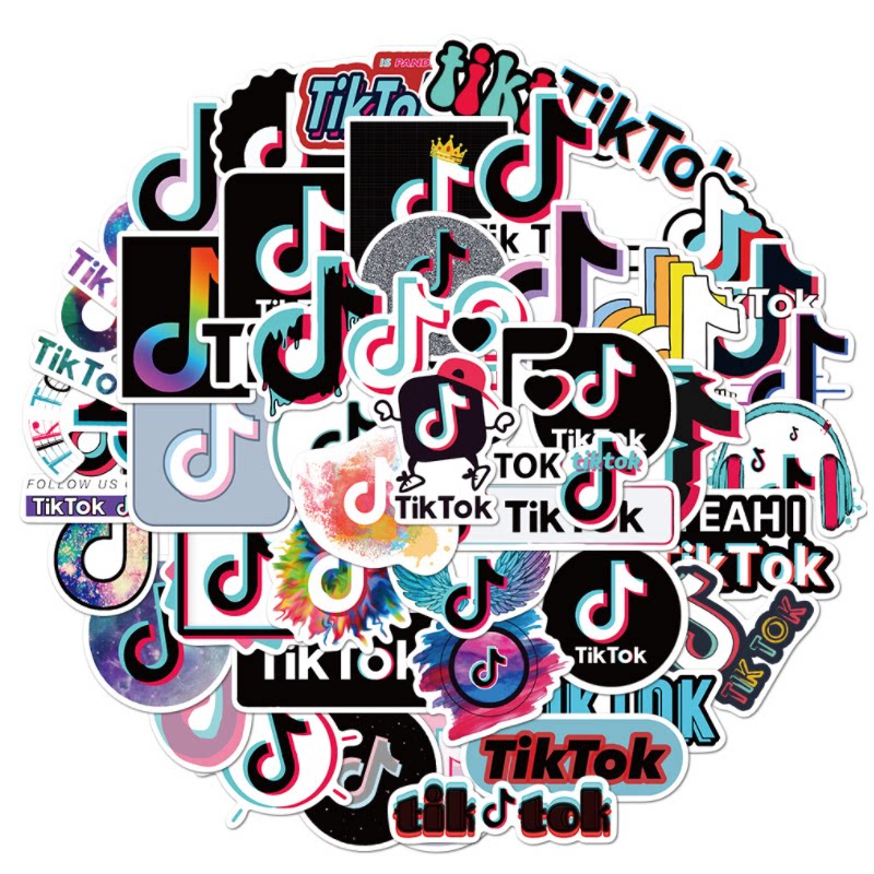 贴纸50张抖音tiktoklogo涂鸦行李箱笔记本电脑个性头盔笔记本个性小