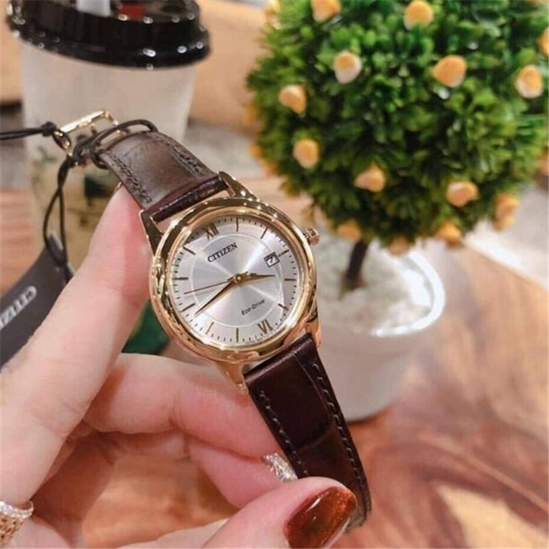 Citizen西铁城手表简约复古小表盘防水皮带光动能女表FE1082-05A