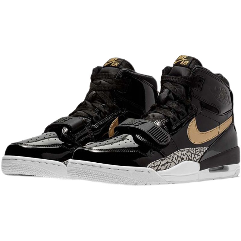美国代购jordanlegacy312乔丹男鞋黑金漆皮金标aj312高帮篮球鞋