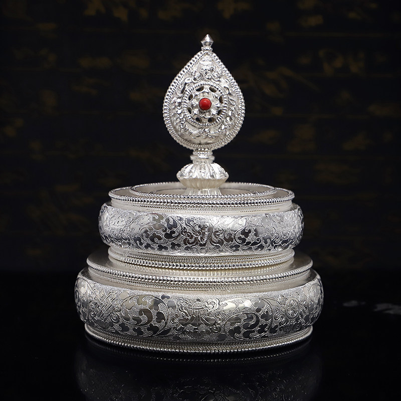 纯银手工曼扎盘银曼茶罗八吉祥平纹平花供修曼扎藏族曼扎盘