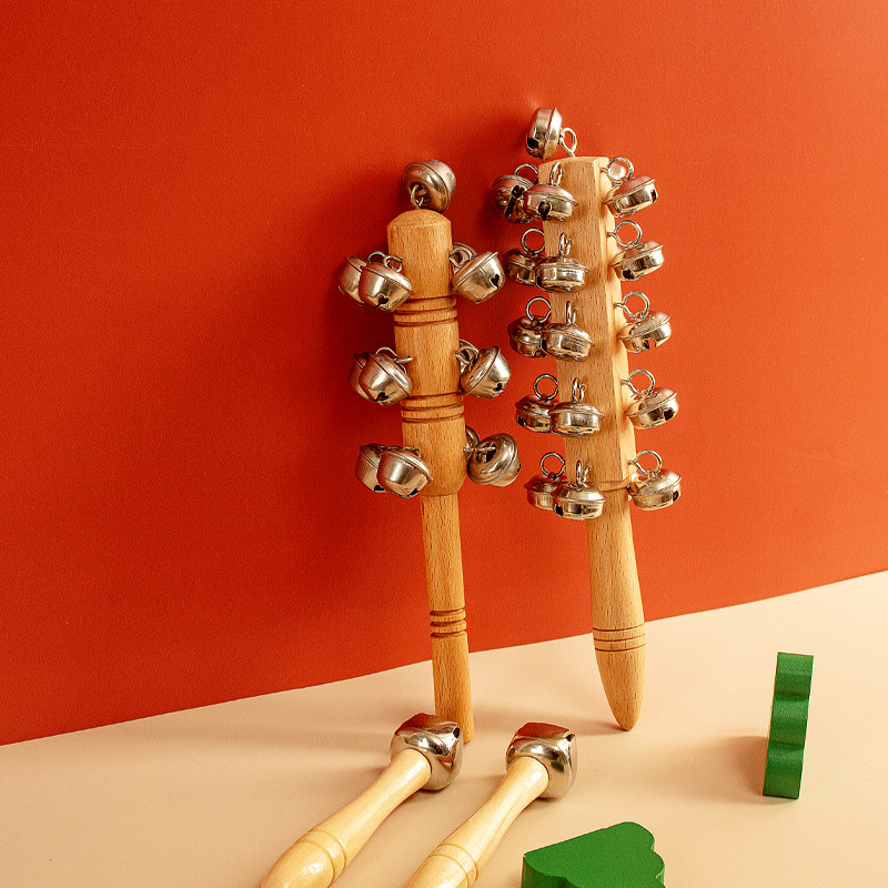 原木铃棒奥尔夫打击乐器串铃手摇铃幼儿园早教小学摇铃铃类乐器