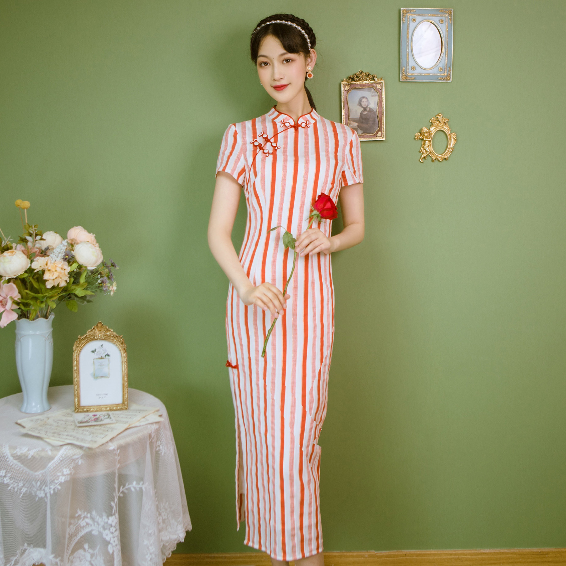 2021年扣手旗袍改良优雅复古国风工民夏新款花式旗袍
