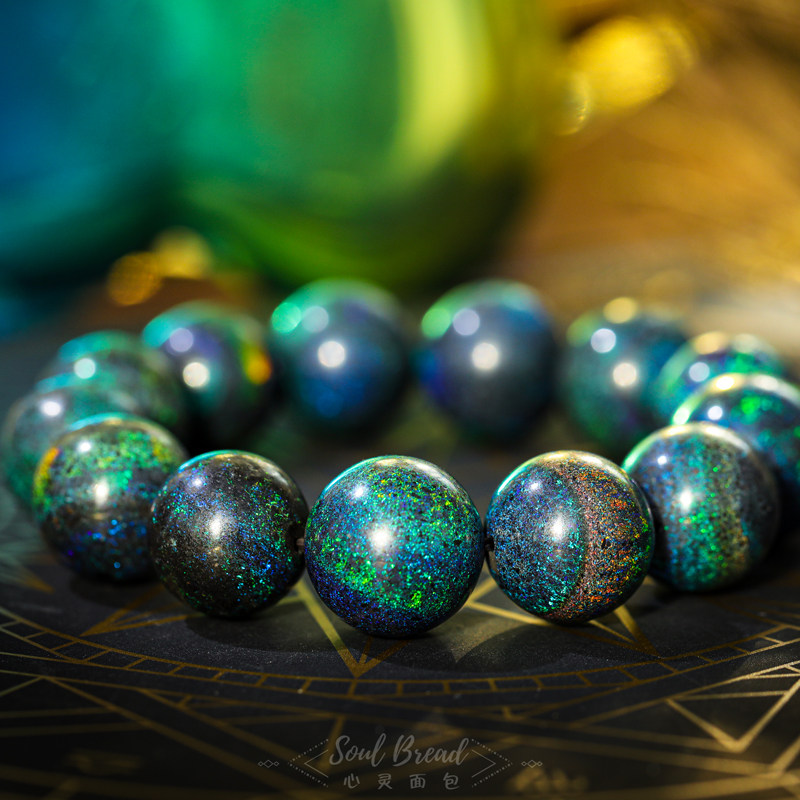 心灵面包澳洲欧泊澳宝手串彩虹蛋白白石水晶手链手链