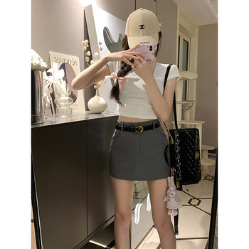 NAYA CHAN miu style grey suit skirt ແມ່ຍິງຮ້ອນຮ້ອນສາວແອວສູງ hip slimming ສິ້ນ A-line