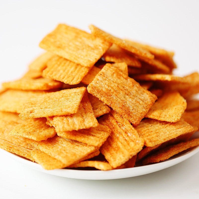 锅巴嵩山麻辣网红袋装大袋辣味包装整箱平底膨化食品