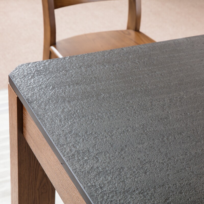 轻奢火烧石岩板餐桌桌椅组合现代简约家用小户户型餐桌