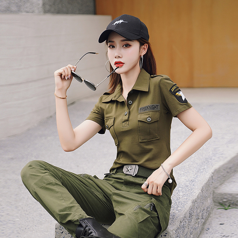 春夏季迷彩服韩版休闲套装女短袖时尚大码显瘦薄款宽松运动两件套