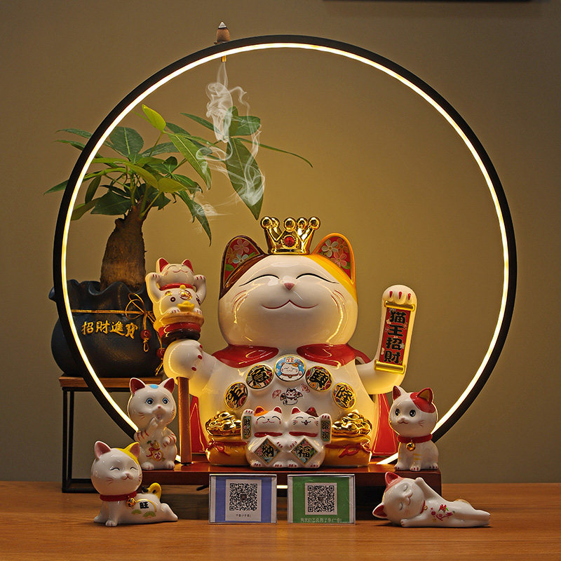 创意猫王招财猫开业送礼蓝牙收款播报定制二维招财猫