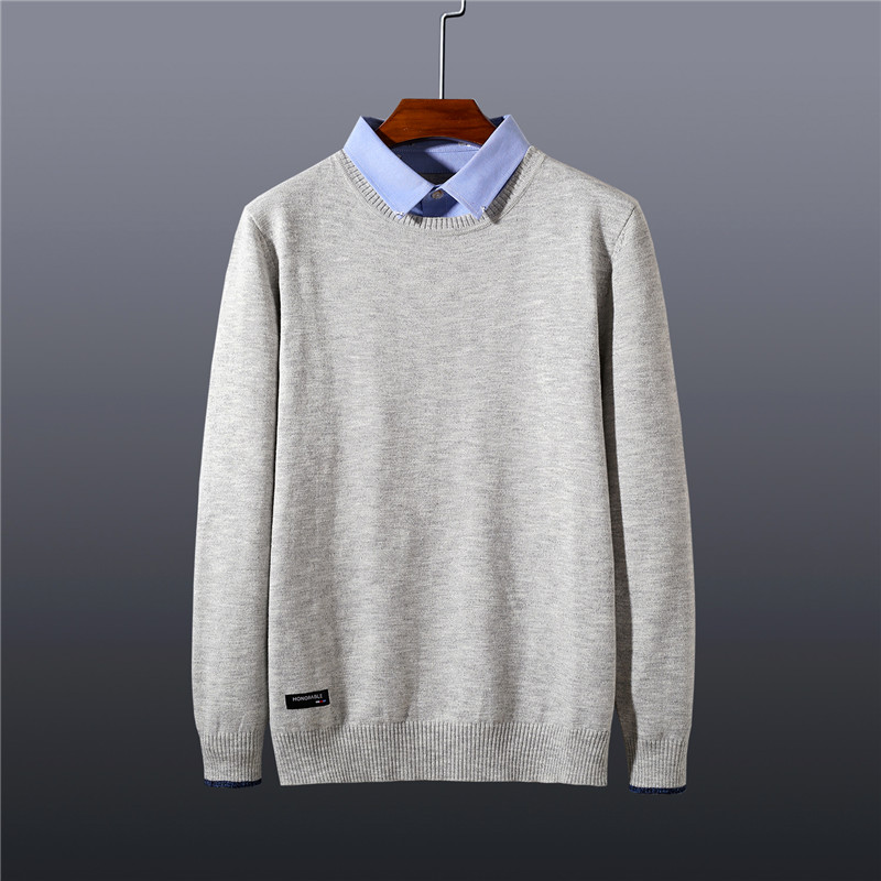 福利捡漏品牌剪标尾货衬衫领假两件2020秋季新品灰色长袖针织衫男