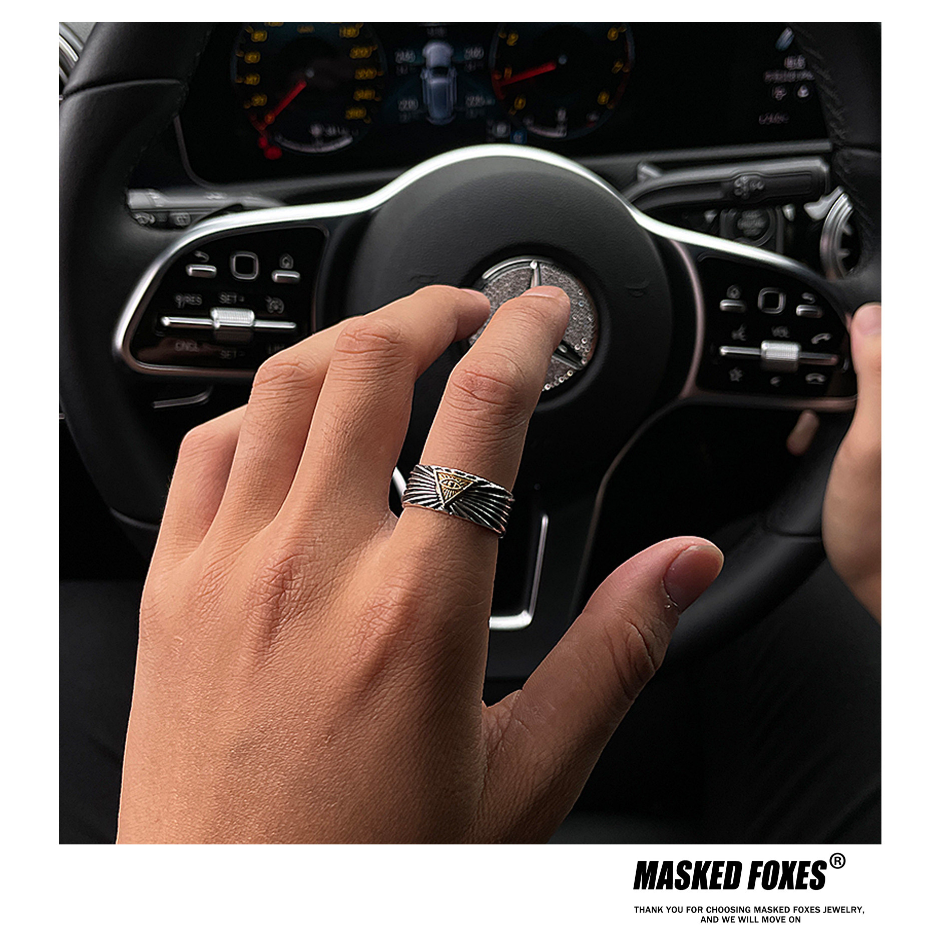 官方正品maskedfoxes荷鲁斯之眼开口戒指男女镀925银可调节指环