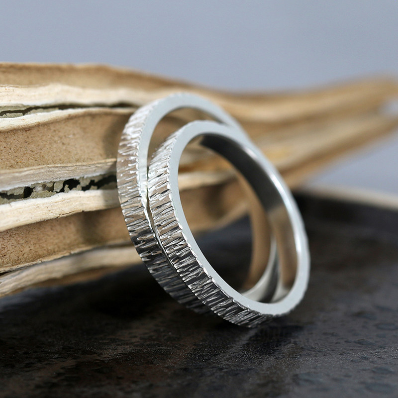 手工刻字定制结婚定做纯银竖纹树纹戒指情侣树戒指