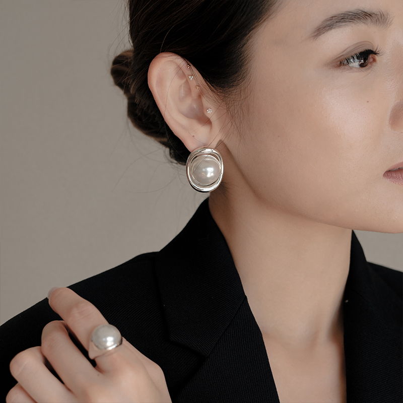 loopsshop月球轨迹马贝珍珠耳环高级感轻奢小众设计耳饰925纯银