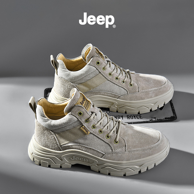 Jeep男鞋马丁靴男中高帮工装鞋韩版潮百搭耐磨男士帆布鞋男春秋款