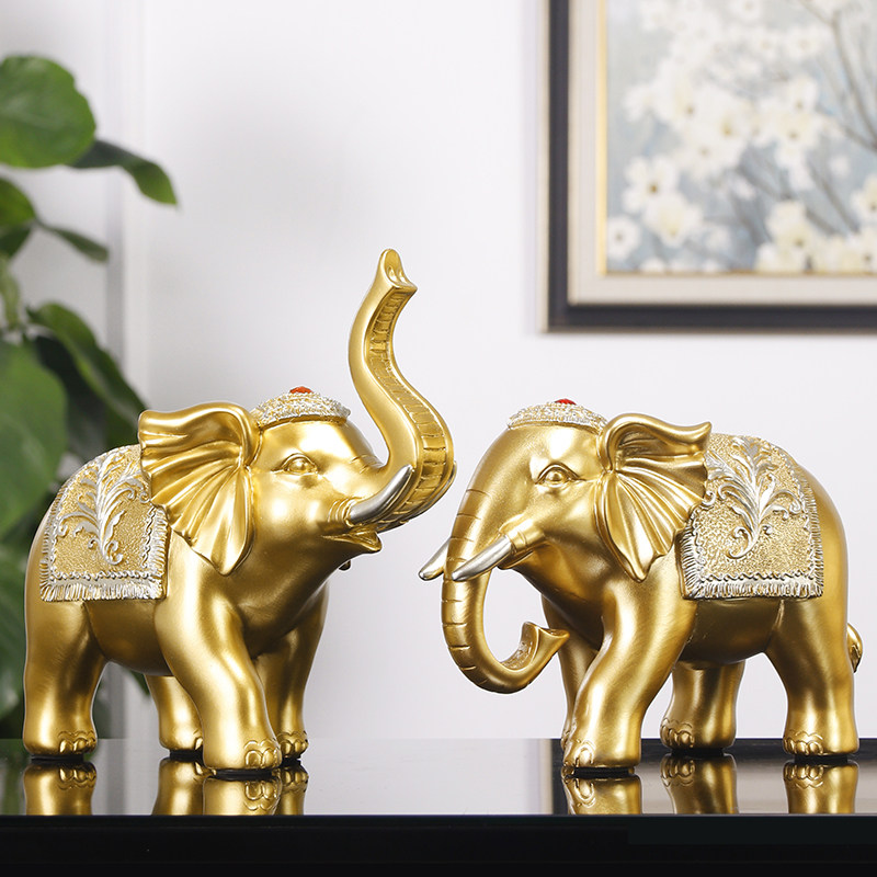 大象摆件一对招财欧式客厅酒柜电视柜玄关装饰品摆件