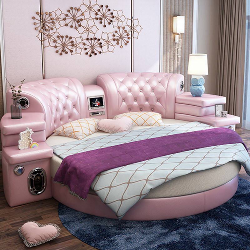圆床双人床婚床情侣电动大圆酒店网红皮艺床