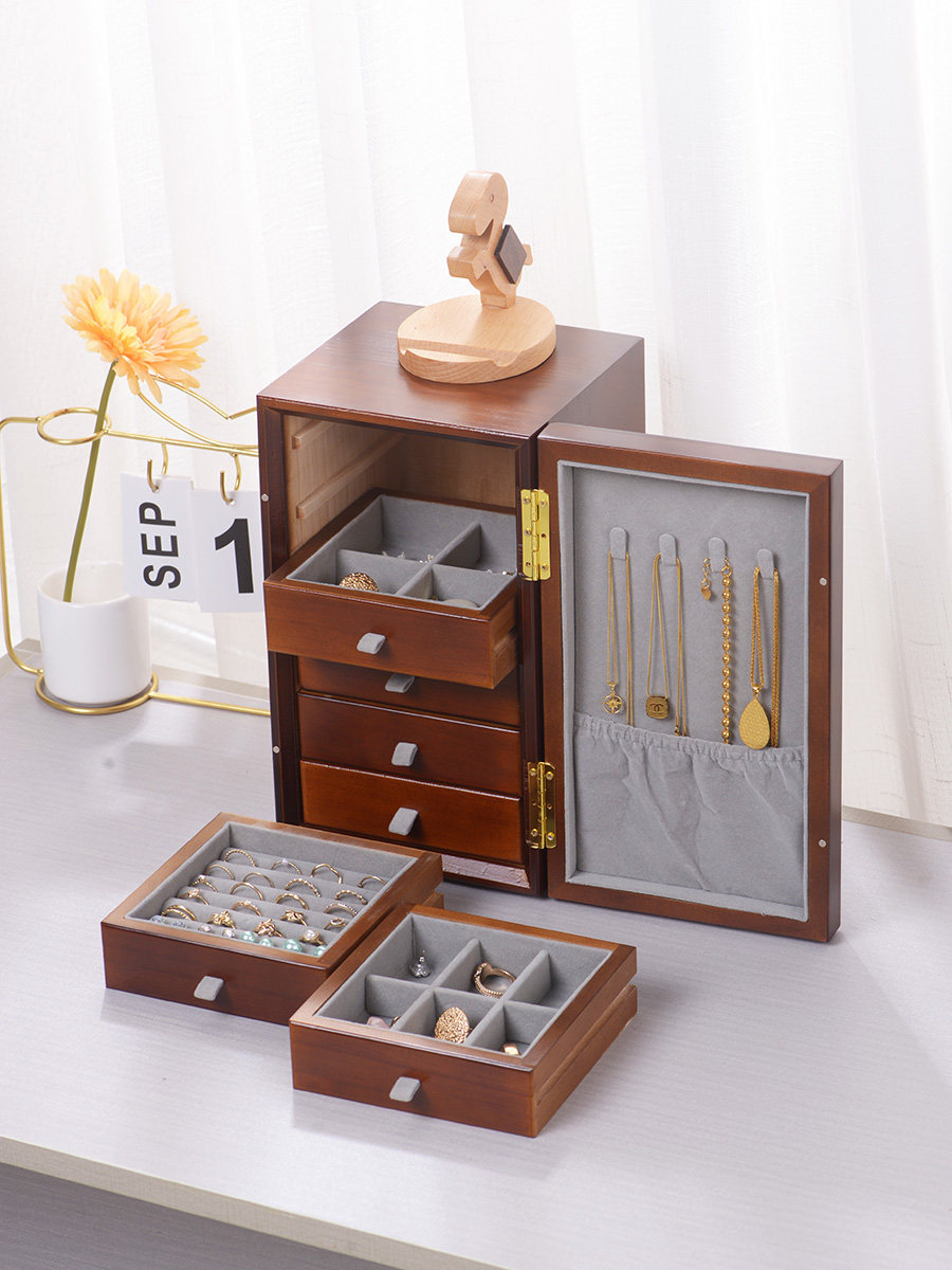 实木多层三金饰品首饰盒高级2022新款创意首饰首饰盒