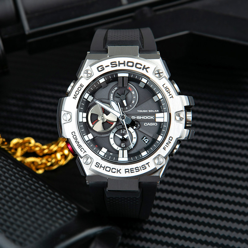 卡西欧钢铁之心g-shock太阳能蓝牙运动手表gst-b100-1ab400-1a日韩