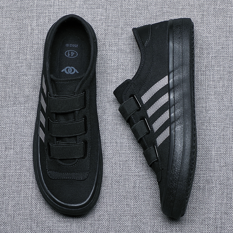 男鞋2022夏季新款透气休闲布鞋潮流魔术贴帆布鞋一脚蹬懒人板鞋子