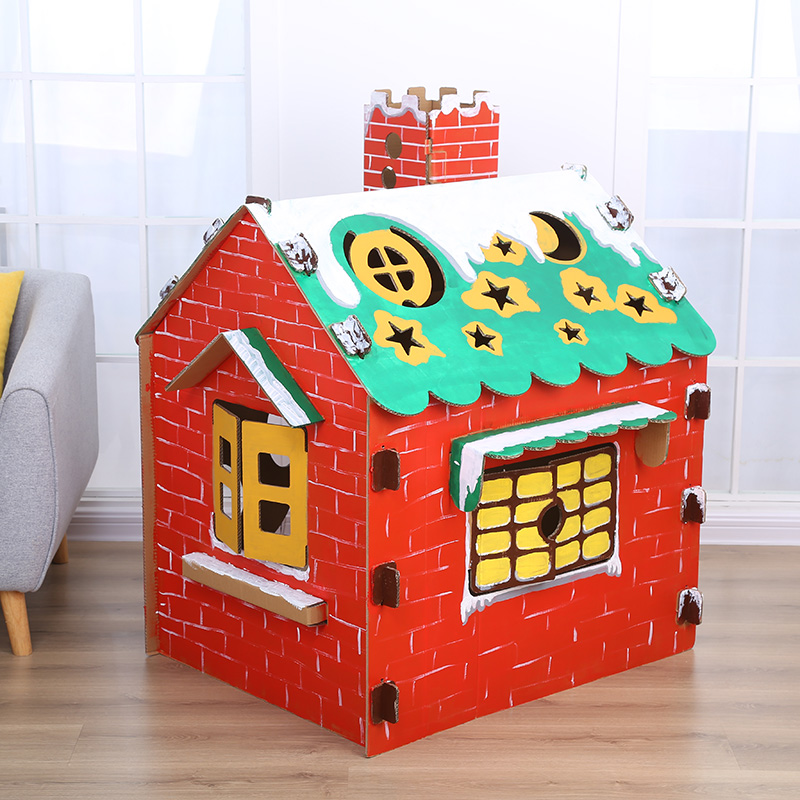 嘻嘻玩具游戏涂色纸箱房子圣诞节道具儿童手工儿童帐篷