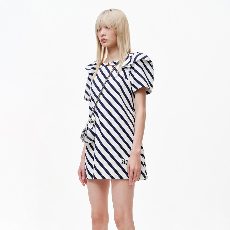 revan芮范2023夏季新品设计师层次感条纹连衣裙rn31101128连衣裙
