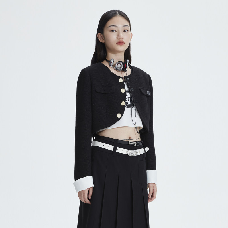 revan芮范2023春季新品设计师复古花呢西装短外套短外套