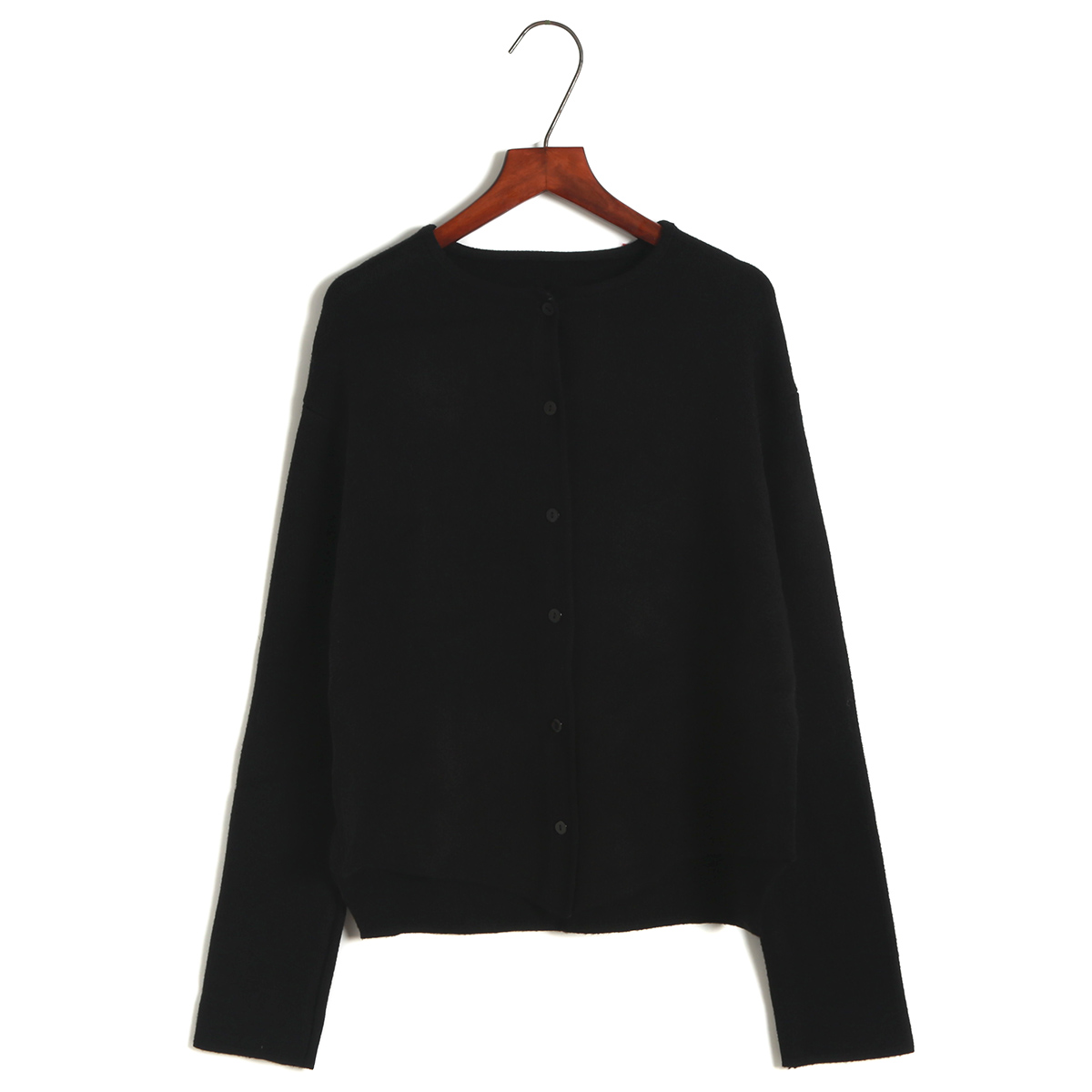 简约黑色针织衫开衫宽松外套春秋上衣短款毛衣毛针织衫