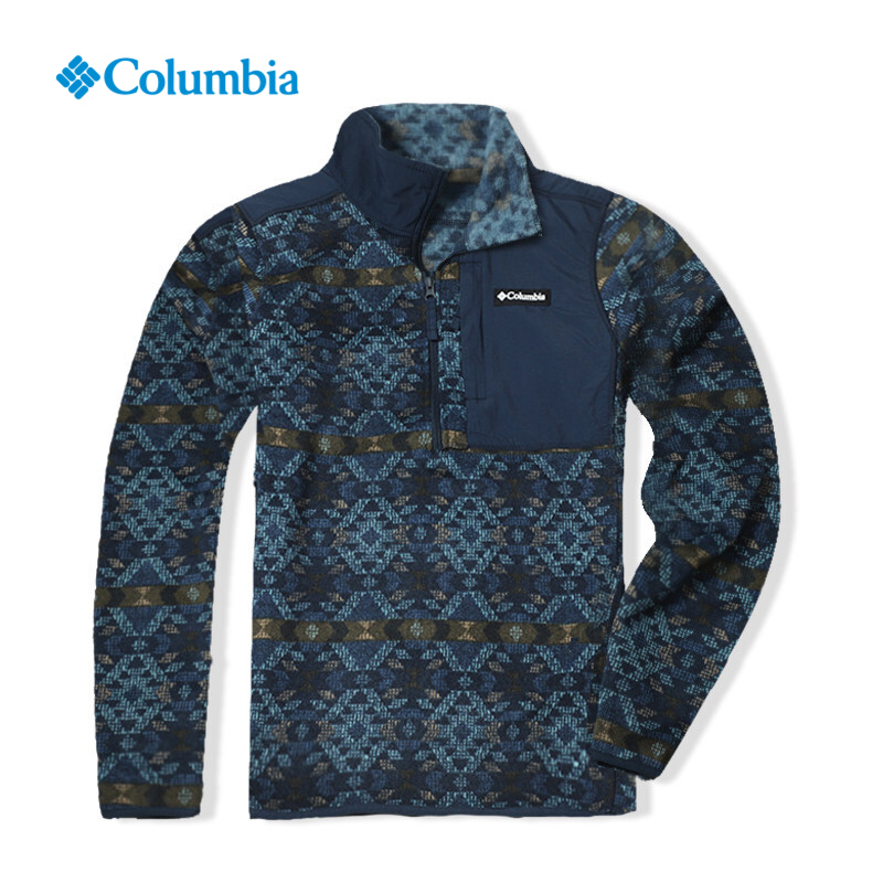 Columbia哥伦比亚户外2021秋冬男士立领拼接薄绒保暖抓绒衣AE3088