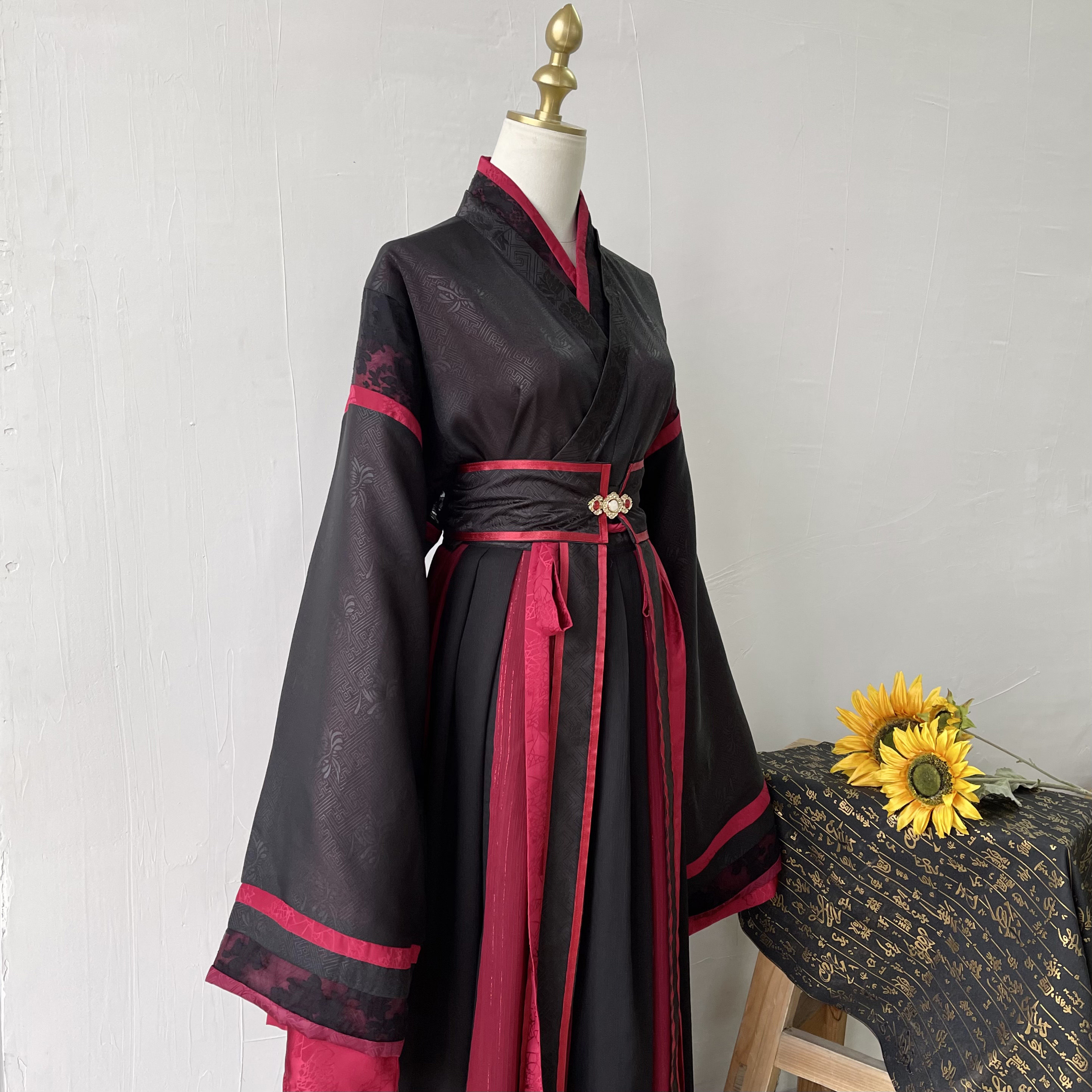 羽月司衣局原创无缘红黑襦女情侣春秋交领汉服男套装