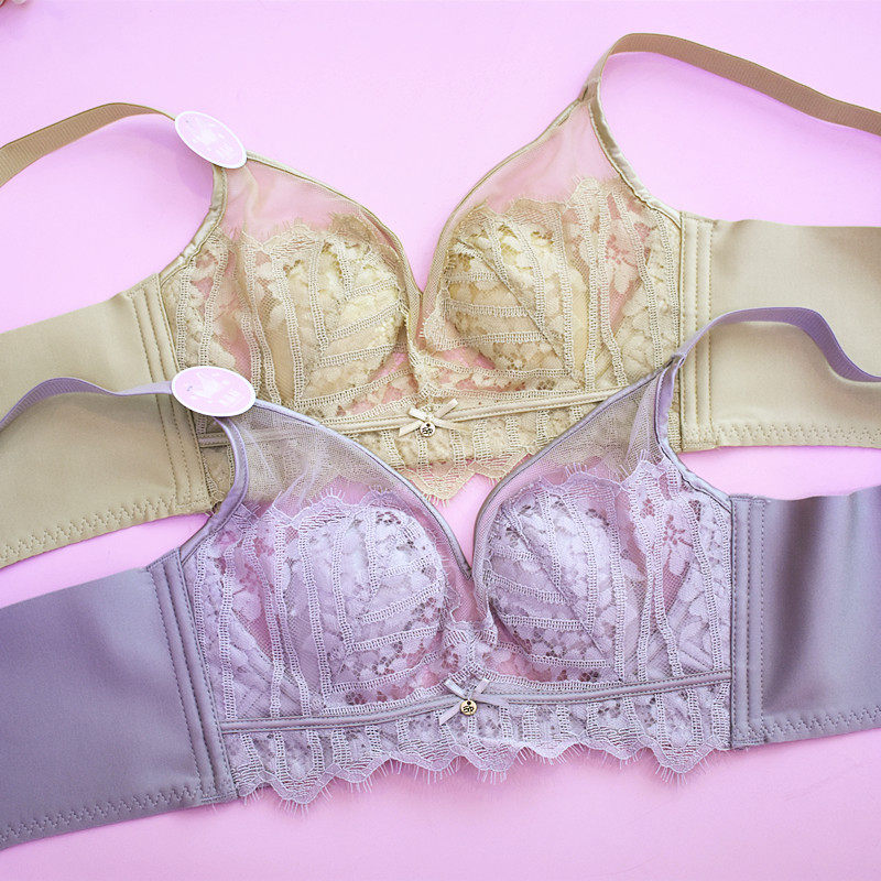 超薄兔耳水晶文胸钢圈大胸显小胸罩聚拢收副文胸