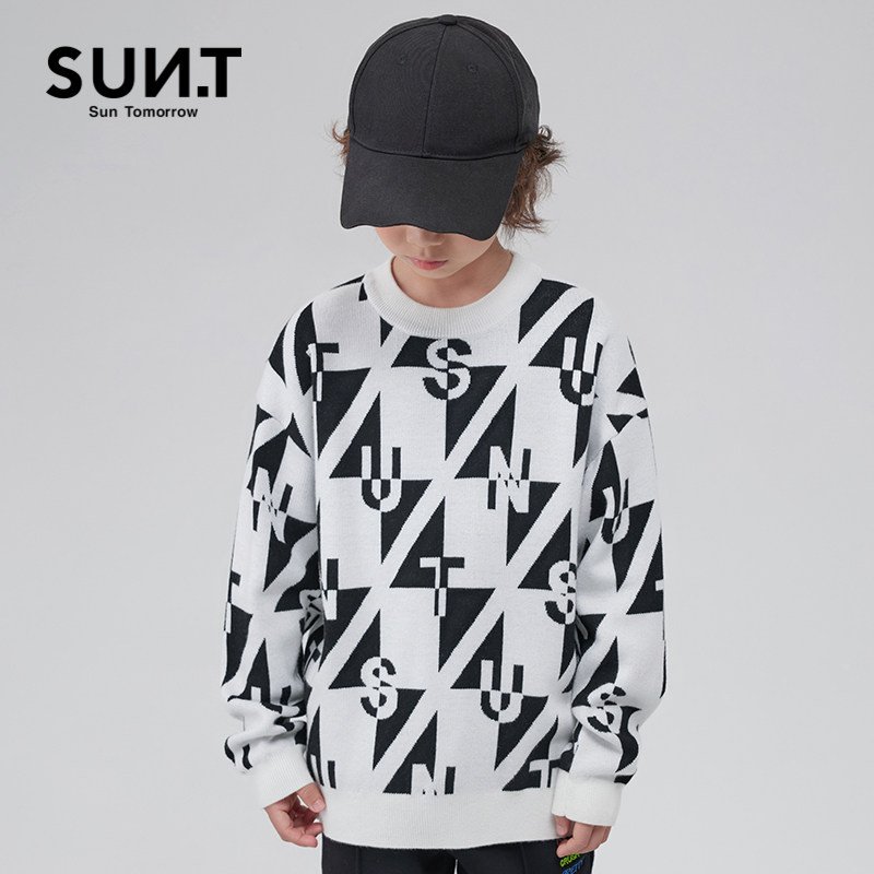 suntomorrow童装新款撞色毛衣洋气2022秋装中大儿童毛衣