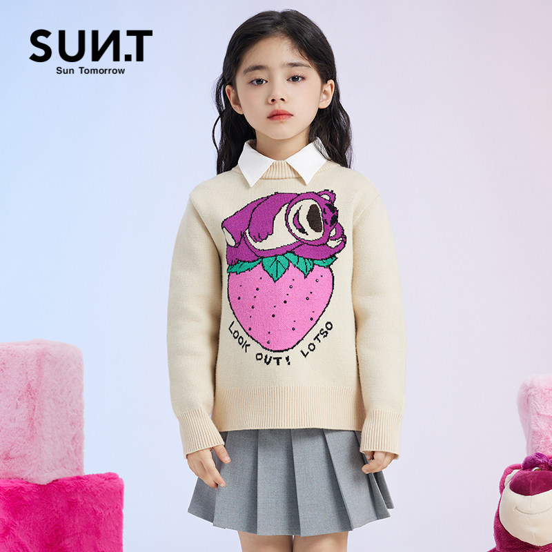 迪士尼合作系列suntomorrow童装秋冬草莓熊女童女童儿童毛衣