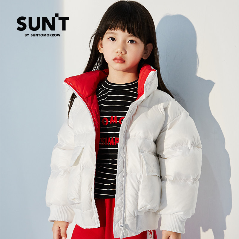suntomorrow童装2020冬季新款高领撞色口袋羽绒服
