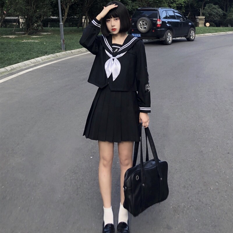 刺绣暗黑套装长袖秋季制服jk不良神明新款其它制服