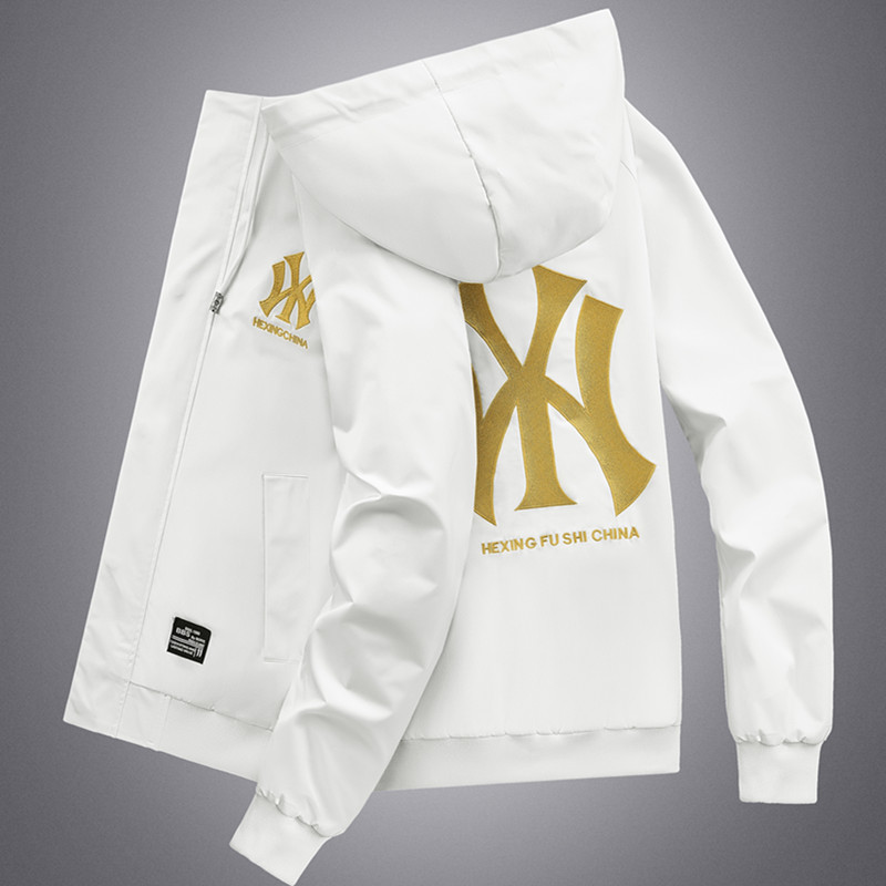 轻奢潮牌夹克男2022刺绣连帽外套男春秋季欧洲站加绒加厚NY衣服男