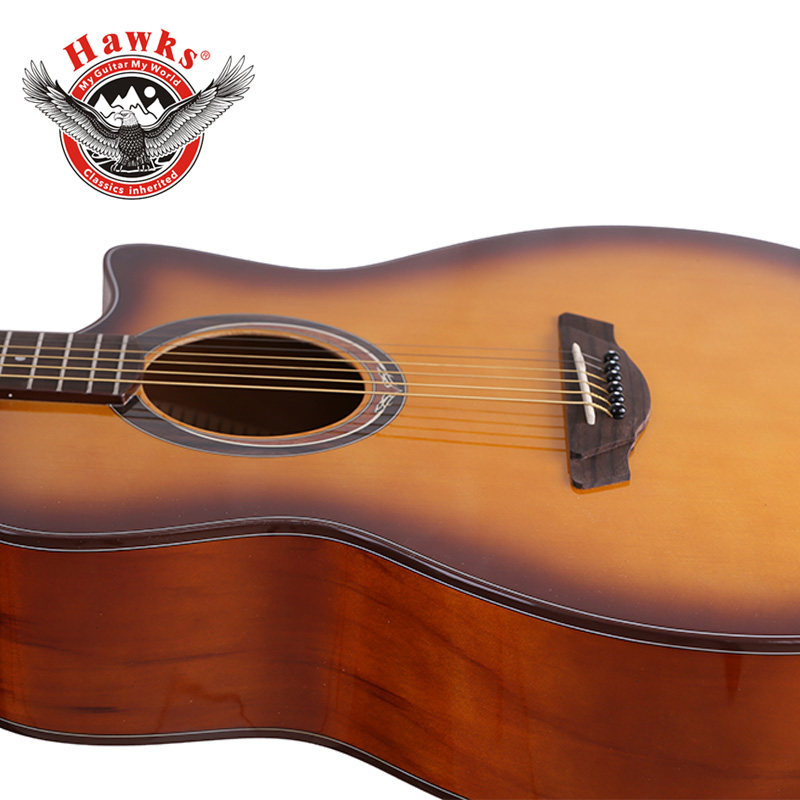 【吉他-民谣吉他】正品hawks鹰牌民谣原声木吉他缺角全角旅行琴初