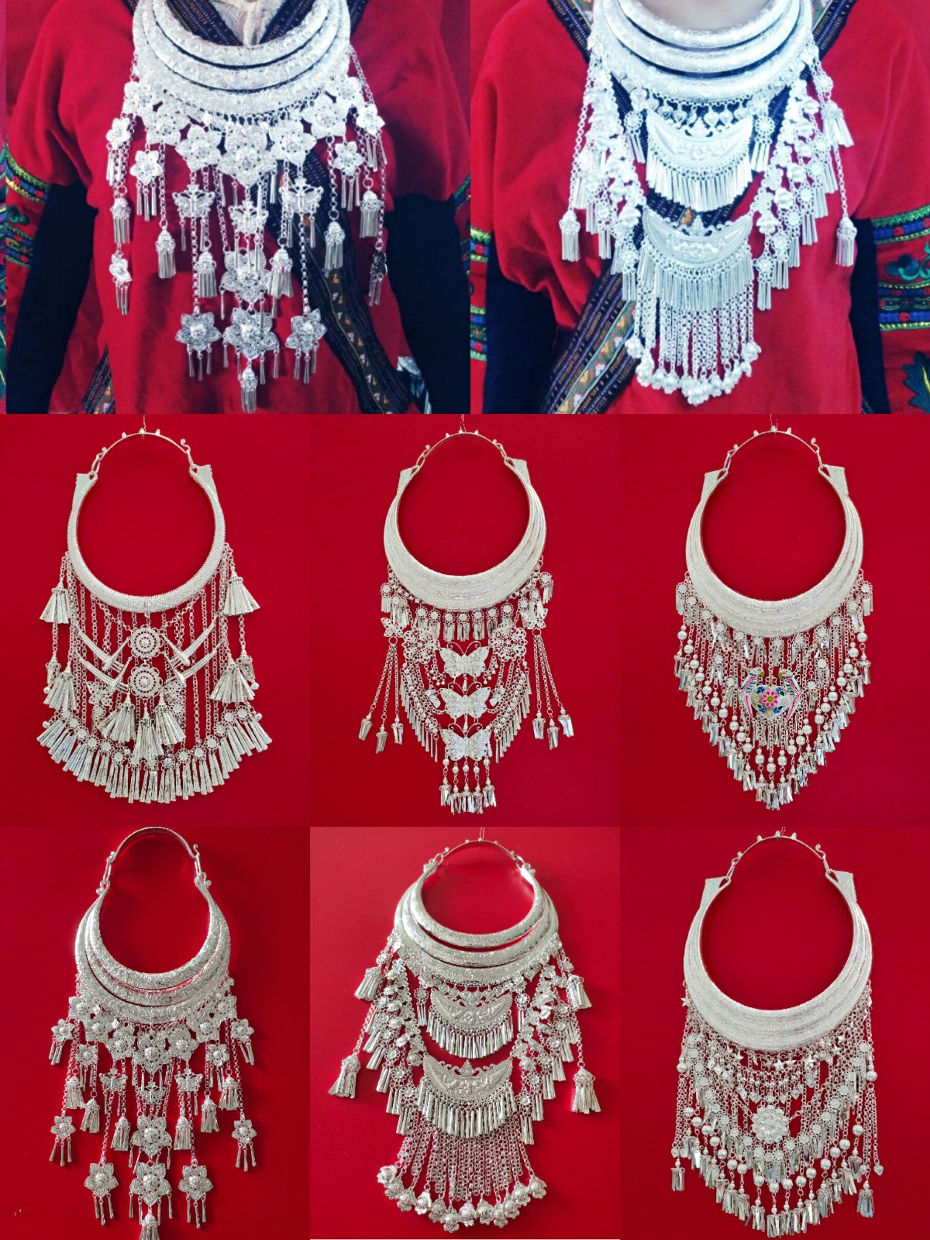 苗族银饰项圈民族风银饰品彝族壮族艺术孔雀舞土家族舞蹈配饰项链