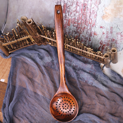 法莱特实木漏勺木捞勺木勺子木漏勺火锅家用勺子长柄大号实木漏勺