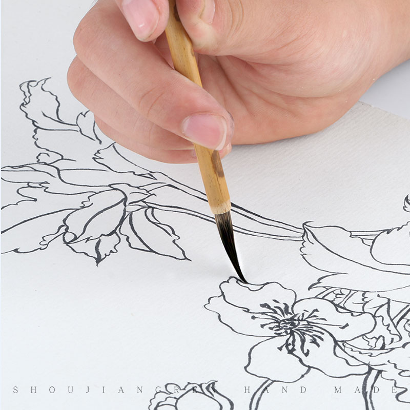 毛笔勾线笔白描石獾套装描边画画美术学生花枝毛笔