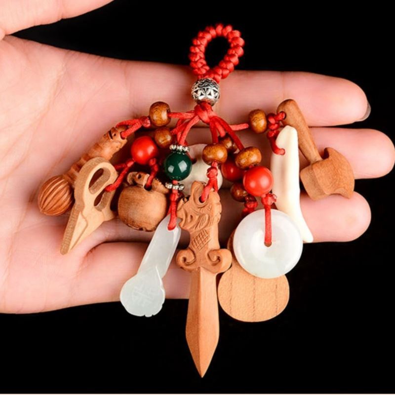 桃木挂饰辟邪小孩婴儿防吓刀剑挂件随身五福阁木雕