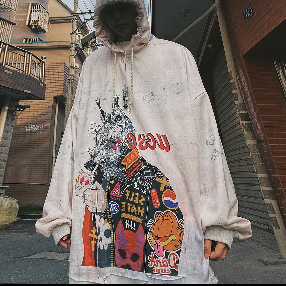 UUCSCC宽松2021新款oversize连帽卫衣情侣ins嘻哈秋冬厚外套男潮