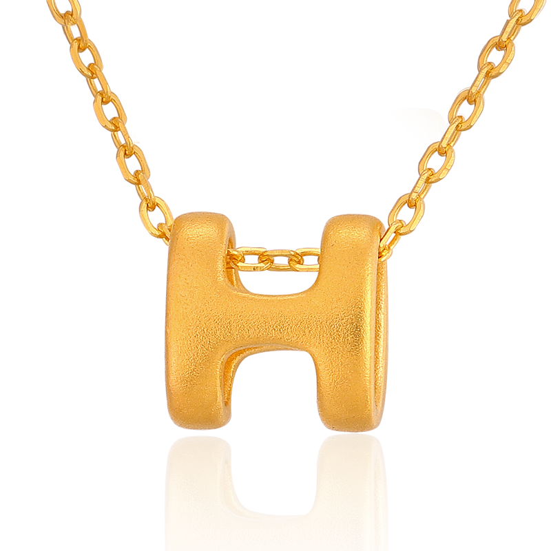福来岛黄金吊坠足金999字母h挂坠古法金挂件时尚锁骨链坠子女