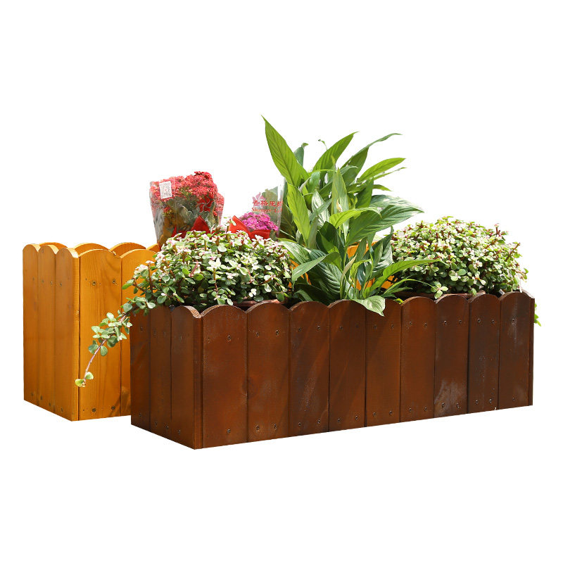 定制户外防腐木花箱种植长方形组合合花碳化木花箱花盆