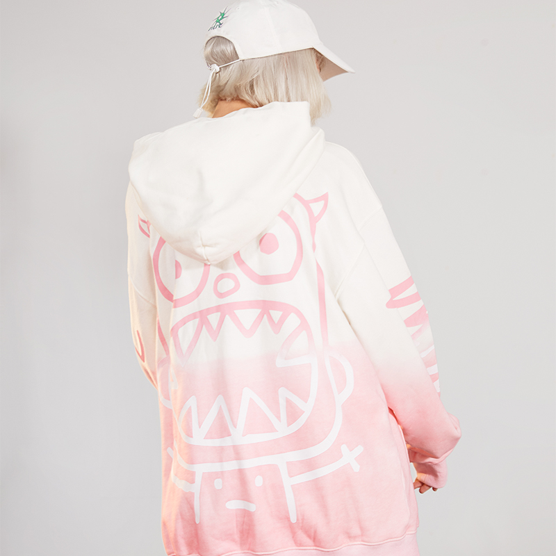 CALMMIND小怪兽渐变帽衫嘻哈流行秋季宽松休闲潮牌情侣卫衣男连帽